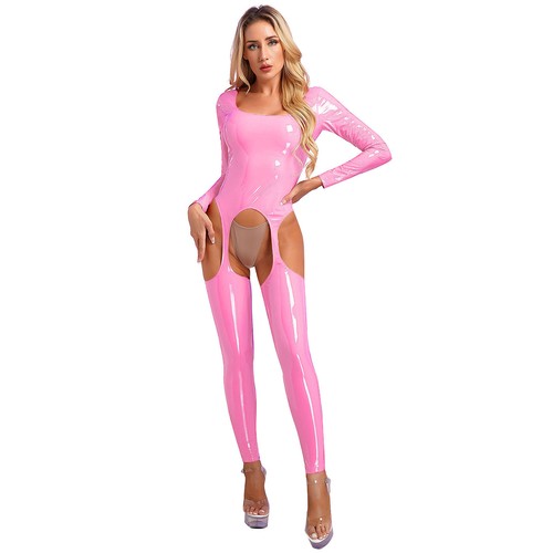 Mujeres Sexy Trajes Abiertos de Entrepierna Sexy Cuero Metálico Brillante Mono Lencería - Imagen 23 de 31