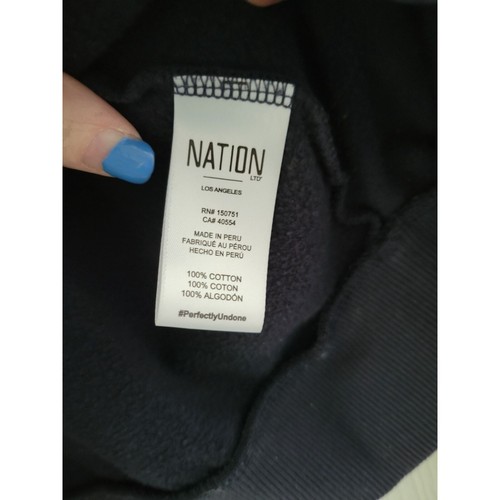 Nation LTD Ester Navy Blue Cotton Sweatshirt top size Large Preppy Ruffle - Picture 9 of 10