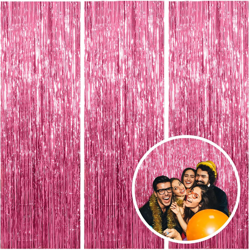 3 Pack Pink Backdrop Birthday Party Decorations Tinsel Foil Fringe Curtains - Picture 9 of 12