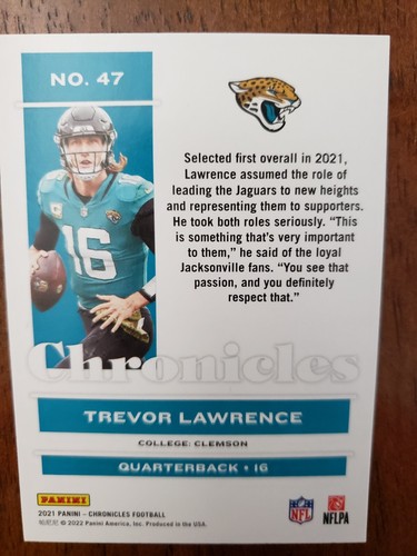 2021 Panini Chronicles Football #47 Trevor Lawrence RC - Jaguars - Picture 2 of 2