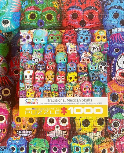 Traditional Mexican Sugar Skulls Muertos 1000 Pc Jigsaw Puzzle Folk Art - Picture 2 of 6