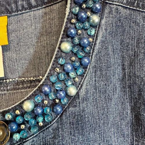 Ruby Rd. Petites Denim Jacket Size 12P Beaded 4 Pocket 3/4 Sleeve Snaps Classic - Picture 6 of 13