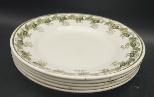 5 ASSIETTES PLATES FAIENCE NORD MOULIN DES LOUPS HAMAGE VIOLETTA VERT D22,5 XXe - Foto 8 di 10