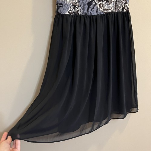 AB Studio Floral Fit & Flare Dress SZ 8 Black Sleeveless Round Neck Belted - Picture 2 of 12