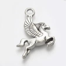 10 Pegasus Charms Antiqued Silver Flying Horse Jewelry Fairy Tale Findings