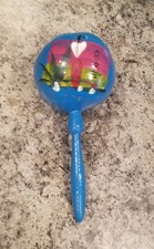 8" Hand Made Genuine Mexican Real Wooden Maraca Hand painted blue