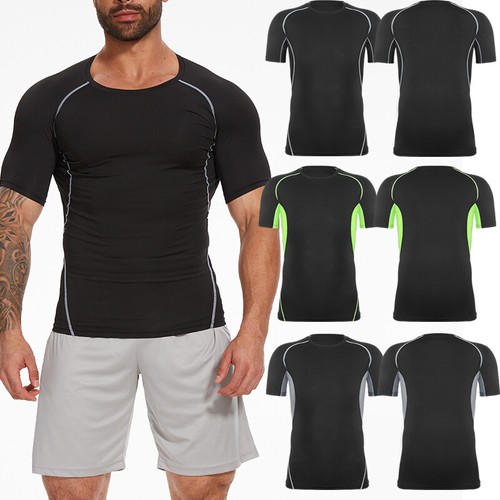 Men Compression Base Layer Top Half Sleeve Thermal Gym Sports Shirt Athletic Run - Picture 1 of 19