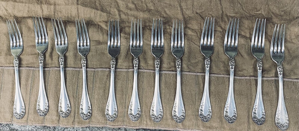 RW S 1898 Sterling Silverware Set 36 Pieces Rose Pattern 3 Piece Settings