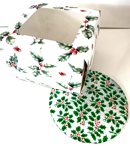 8’’ Inch CHRISTMAS Round CAKE BOARD and BOX Xmas DESIGN HOLLY BERRIES Festive - Picture 9 of 11