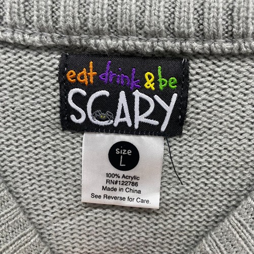 Eat Drink & Be Scary Zombie Zone Halloween Sweater Lights Up Large See Video NWT - Picture 2 of 13