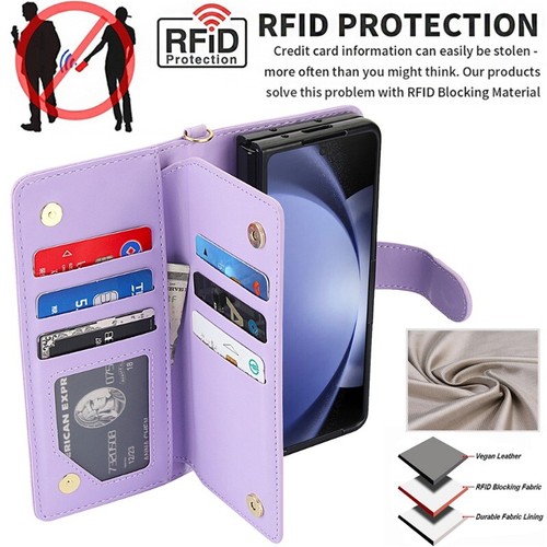 For Samsung Galaxy Z Fold 7 6 5 4 3 Leather Wallet Card Case Flip Cover w/Strap - Picture 7 of 69