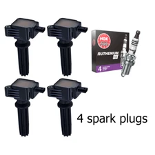 4 Ignition Coil & 4 NGK Ruthenium Spark Plug Fit Ford Focus 2.0L L4 UF670