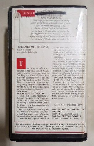 Lord of the Rings The Hobbit Audio Cassette Unabridged Recorded Books Tolkien F - Picture 9 of 10