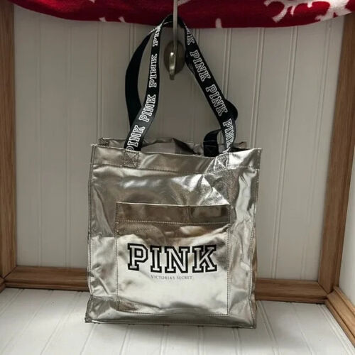 Silver Pink Tote bag with front pocket - Picture 1 of 5