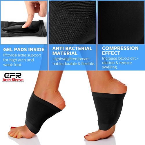 Compression Arch Sleeve Gel Pads Support Brace Ankle Foot Wrap Plantar Fasciitis - Picture 7 of 15