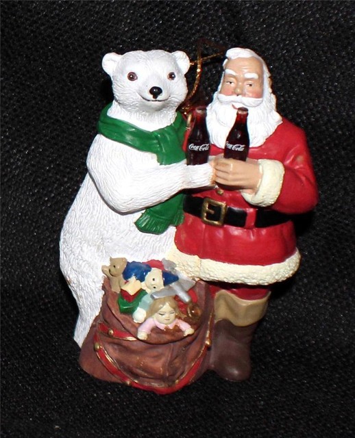 Vintage COCA COLA Resin POLAR BEAR & SANTA CLAUS Christmas Ornament | eBay