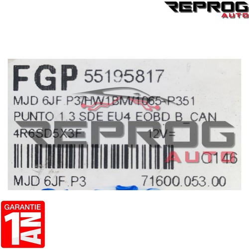 CALCULATEUR VIERGE FIAT PUNTO 1.3 SDE 6JF.P3 55195817 HW1BM - Picture 2 of 2