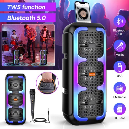 Large Party Bluetooth Speaker LOUD Heavy Bass Stereo Sound Indoor Outdoor - Picture 4 of 35