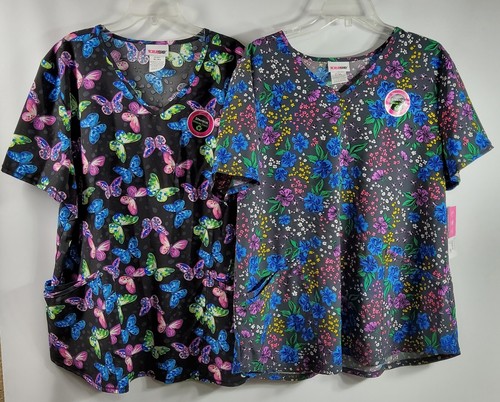 SCRUBSTAR STRETCH PREMIUM SCRUBWEAR NWT  BUTTERFLIES WOMENS SZ XL (SET OF 2) - Picture 1 of 11