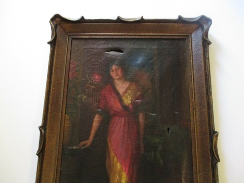INCROYABLE CADRE EN CROÛTE DE TARTE ET PEINTURE À L'HUILE POUR RESTAURATION FEMME ANCIENNE - Photo 3 sur 11