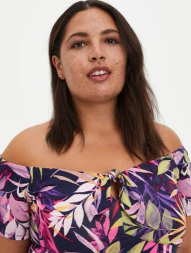 Top TORRID Mujer Talla Grande 1X 14-16 Hojas Súper Suave Calado Fuera del Hombro - Imagen 3 de 7
