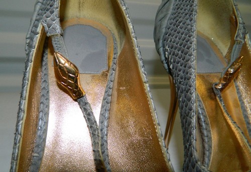 Christian Dior Gray Snakeskin & Suede Stiletto Heels Gold Heel & Snake Size 38 - Picture 4 of 19