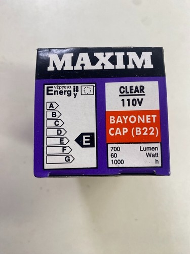 5x 60w Light Bulbs 110V Bayonet Cap GLS Clear B22 BC Maxim NOT FOR HOUSEHOLD - Picture 10 of 24