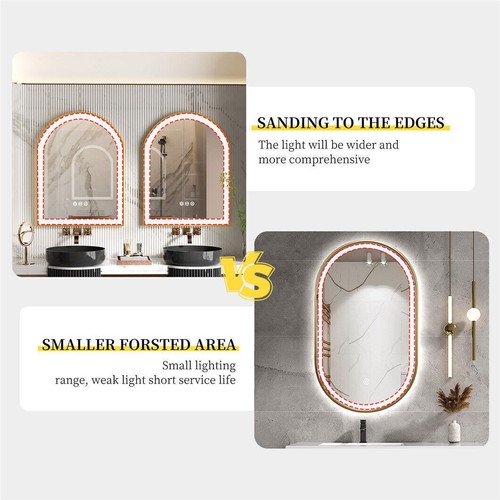 Widen Illuminate LED Arch Bathroom Mirror Antifog 3Button Gold Frame Energy Save - Picture 8 of 16