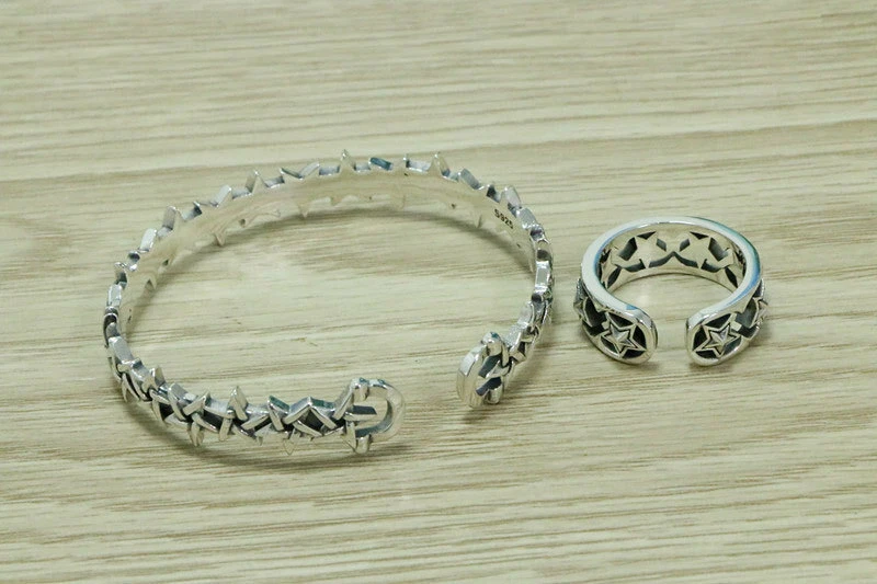 Set Di Gioielli B21 Con Bracciale E Anello Stelle In Argento Sterling 925 - Immagine 4 di 4