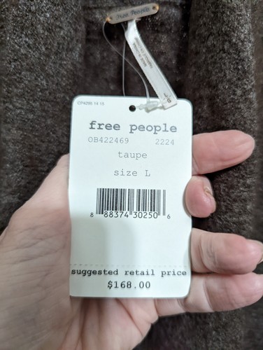 Free People Taupe Open Long Waterfall Front Cardigan With Pockets Size L - Picture 5 of 8