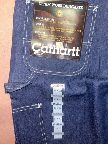 Vintage 1990’s Carhartt Denim Work Dungaree, Deadstock NWT, Size 33x32 - Picture 2 of 3