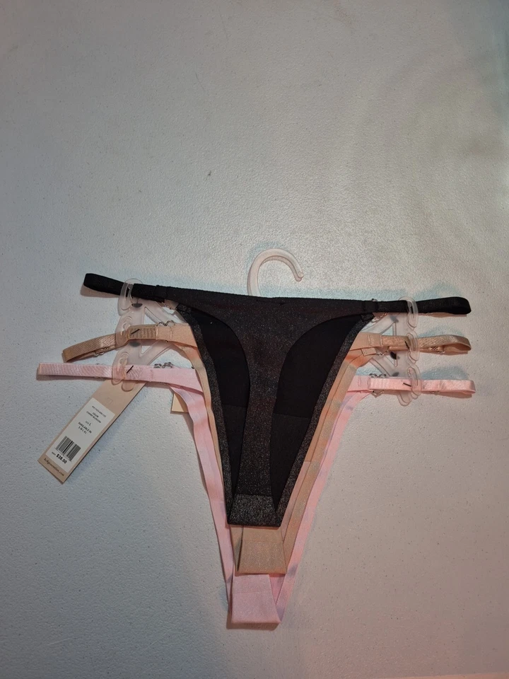 BCBGeneration 3 Pack Shimmer Bright-Thong Panties Black/Beige/Pink-Size L--NWT - Image 3 of 4