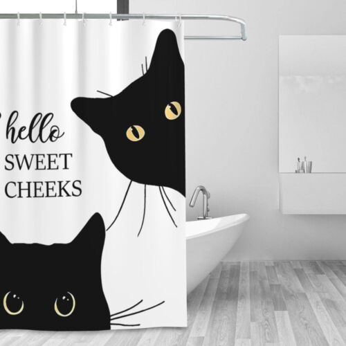 Black Cat Shower Curtain Funny Shower Curtains for Bathroom Cute Shower Curta... - Picture 2 of 8