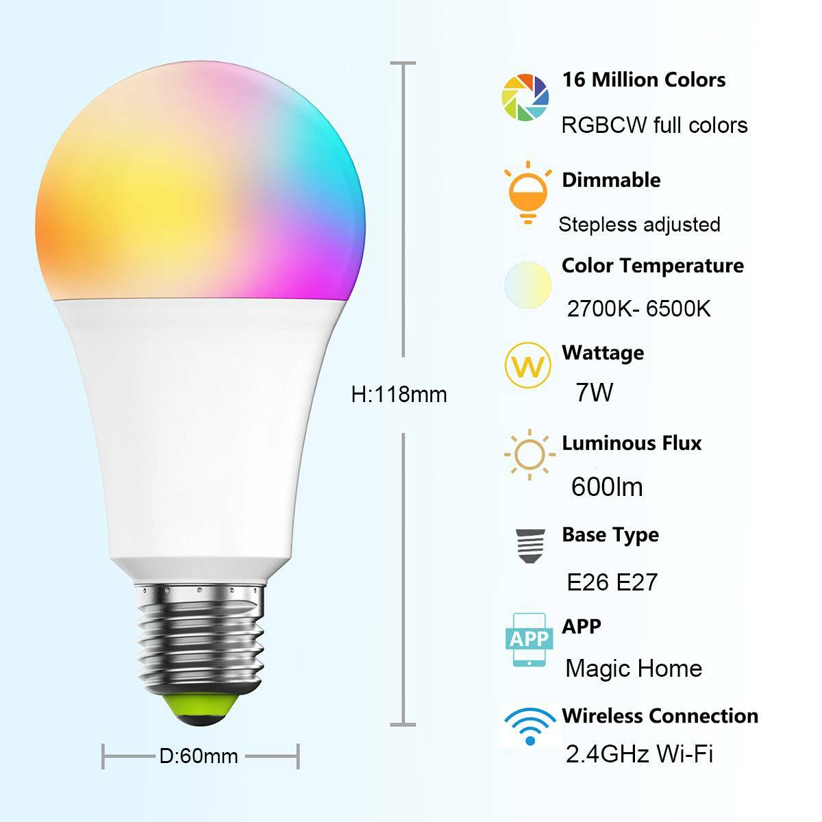 Details zu LED Smart Glühbirne RGB 7W 10W Wifi Smart Birne Leuchtemittel Lampe Alexa Google Neueste heimische Produktion