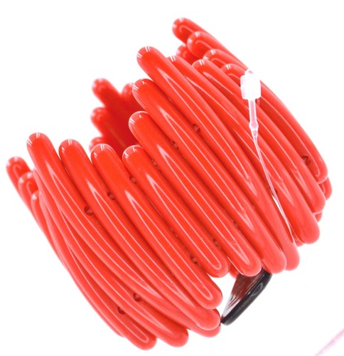 Cuff Red Resin Wide Wrap Bracelet Bangle One Size Expands Italy - Picture 1 of 6