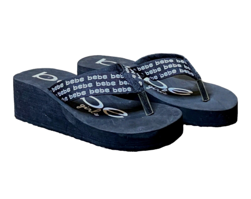 Bebe Mädchen schwarze Keilabsatz-Flip-Flop-Sandale Größe 2/3 Logo