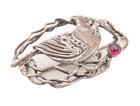 925 Sterling Silver Vintage Brooch Pin Gfmw Cutout Garnet Bird On Tree Bp11220