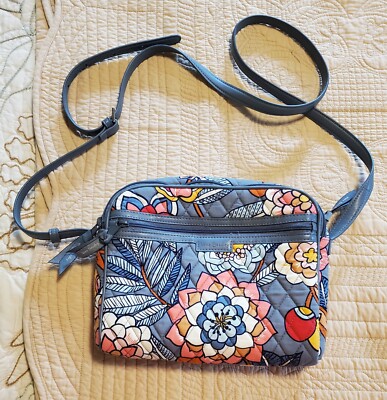 VERA BRADLEY Tropical Evening Crossbody Bag Purse Gray Flora