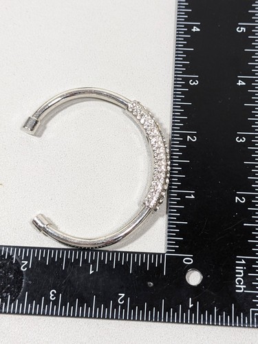 Silver Tone Rhinestone Pave Open Cuff Bangle Bracelet 7 inches Tennis - Picture 9 of 9