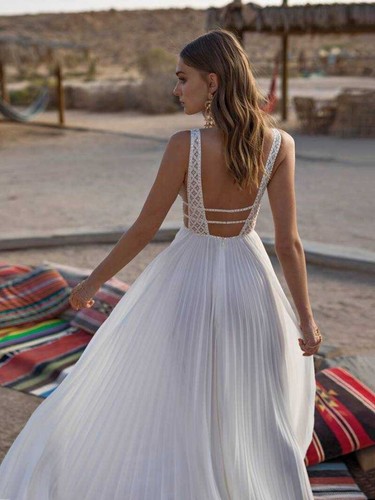 Vestido de novia boho vestido de novia escote en V fugas espalda blanco marfil 38 40 42 - Imagen 5 de 15