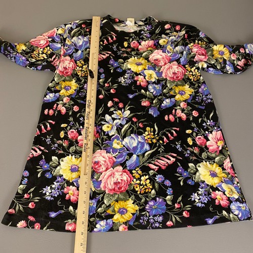 VTG Victorias Secret Floral Print Tunic Dress M/L Top Short Sleeve Black Purp - Picture 7 of 11