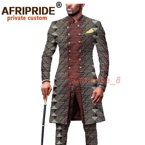 Conjunto de 2 trajes formales de traje chaqueta y pantalones de dos piezas de calce ajustado africano para hombre - Imagen 23 de 41