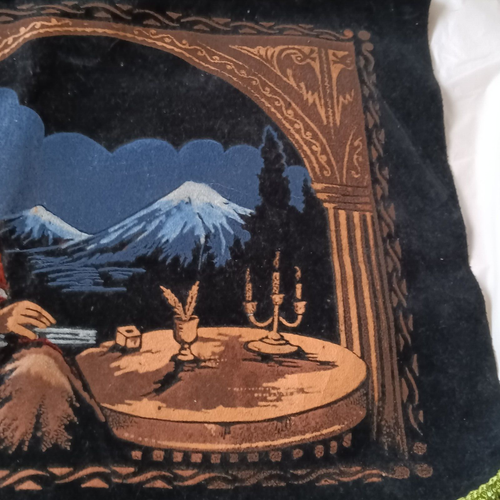 Vintage Armenian Art Black Velvet Fabric Cover Man Studying 29x 21" from Yerevan - Picture 8 of 19