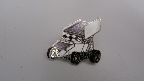 Vintage White Sprint Racing Winged Race Car Checkered Flag Hat Lapel Pin - Picture 2 of 4