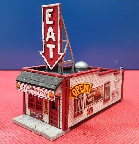 BLAIR LINE 1/87 HO Scale FRED & RED'S HAMBURGERS Cafe Laser-Cut Wood Kit 184-190 - Picture 5 of 7