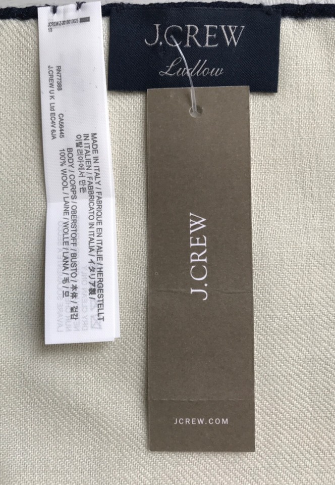 NEW Men's J.Crew Natural / Navy Italian Wool Pocket Square Msrp 49.50