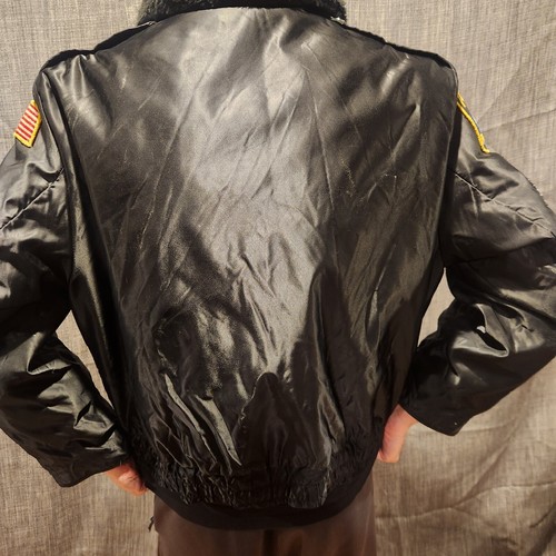 Vintage Police Bomber Jacket Black Lined W/ Faux Fur Collar Topeka Kansas Sm 42R - Picture 7 of 16