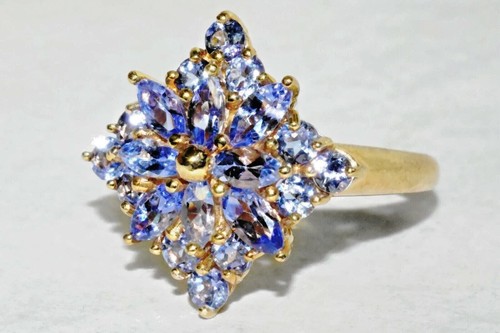 AA Tanzanite 10K Gold Ring (4.25g) 2.28ct Big Tanzanite Cluster Size M/6 - Picture 7 of 8