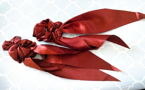 Multicolor Satin Hair Scrunchies with Scarf for Women/Teens– Elastic Pack of 2 - Picture 6 of 16