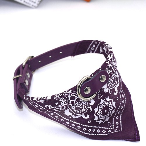Adjustable Pet Dog Bandana with Leather Collar Neckerchief Puppy Cat Neck Scarf - Picture 10 of 22